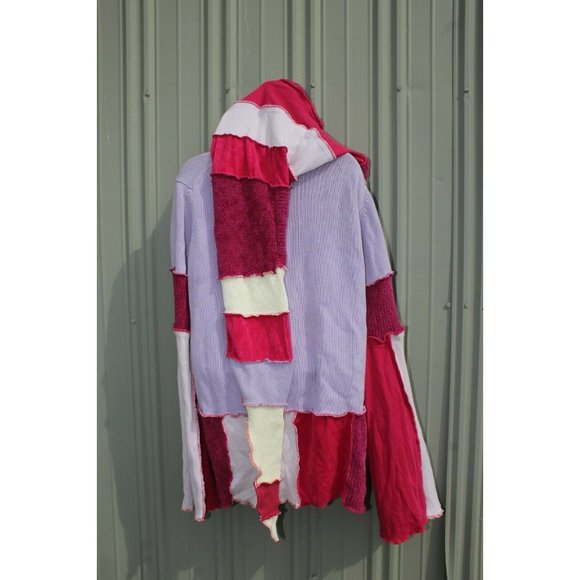 Upcycled Sweater Pink Red LL Bean Heavy XL/XXL 23" Bust Hooded Elven Fairy Boho - Picture 3 of 12